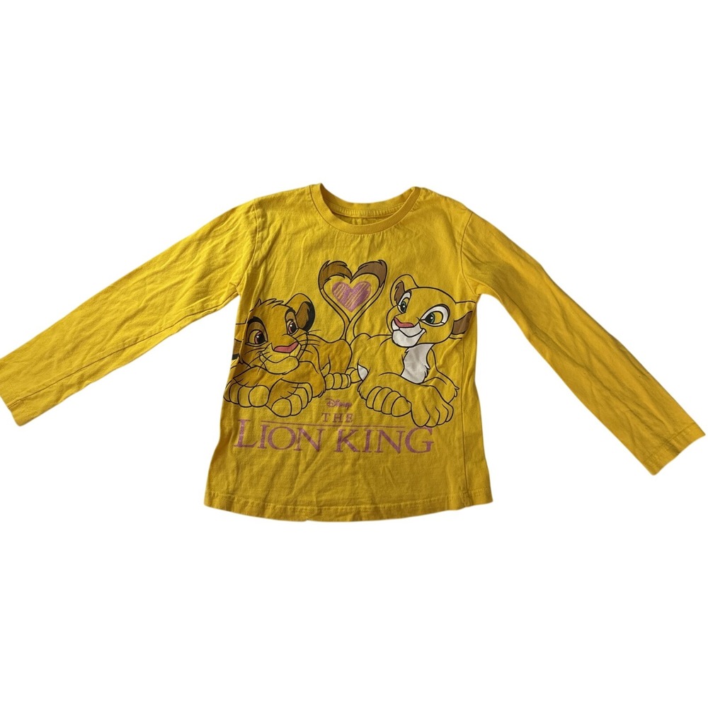 Disney The Lion King Girls Yellow Long Sleeve Simba Nala Graphic Tee Size 7-8